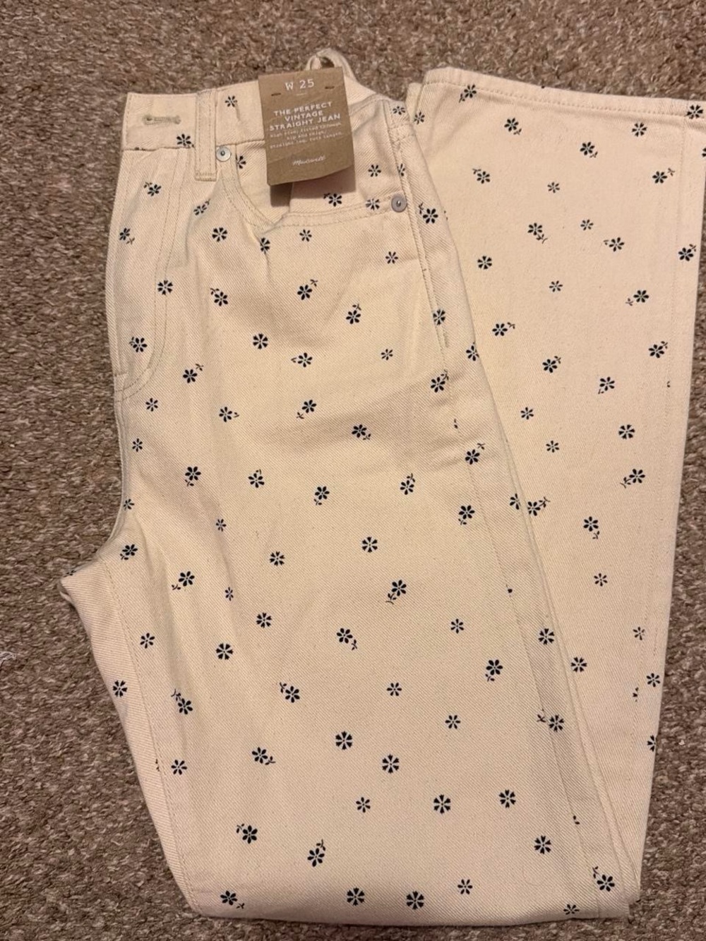 Madewell Cream Vintage Straight-Leg Jeans with Floral Print